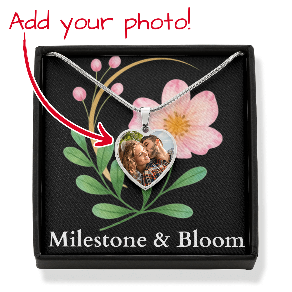 Photo Heart Necklace with Engraving