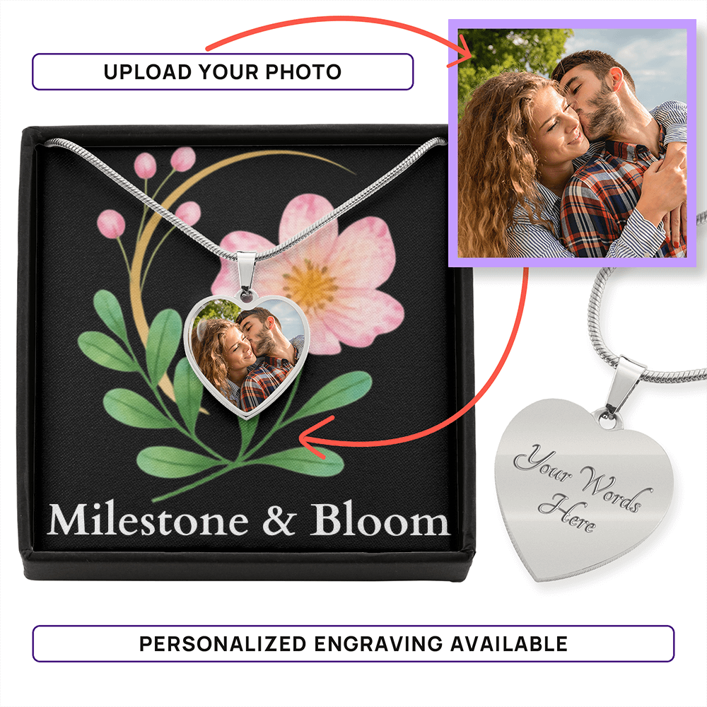 Photo Heart Necklace with Engraving