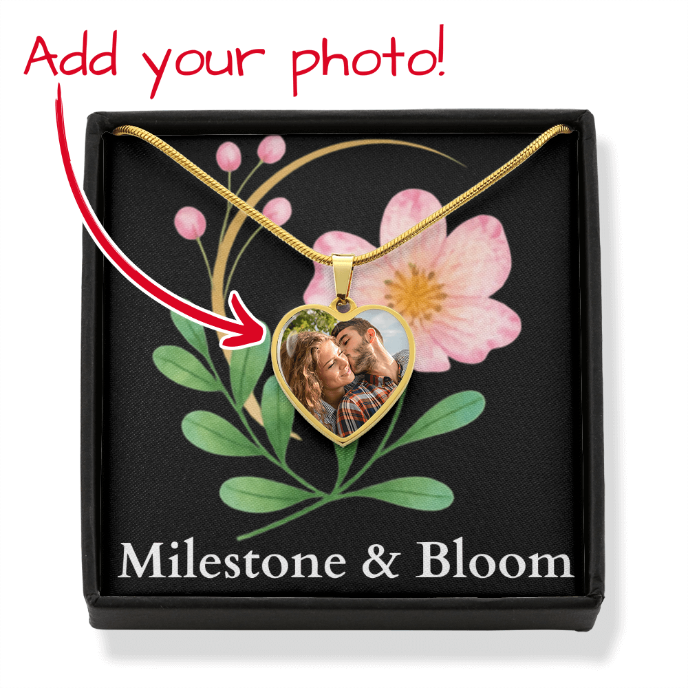 Photo Heart Necklace with Engraving
