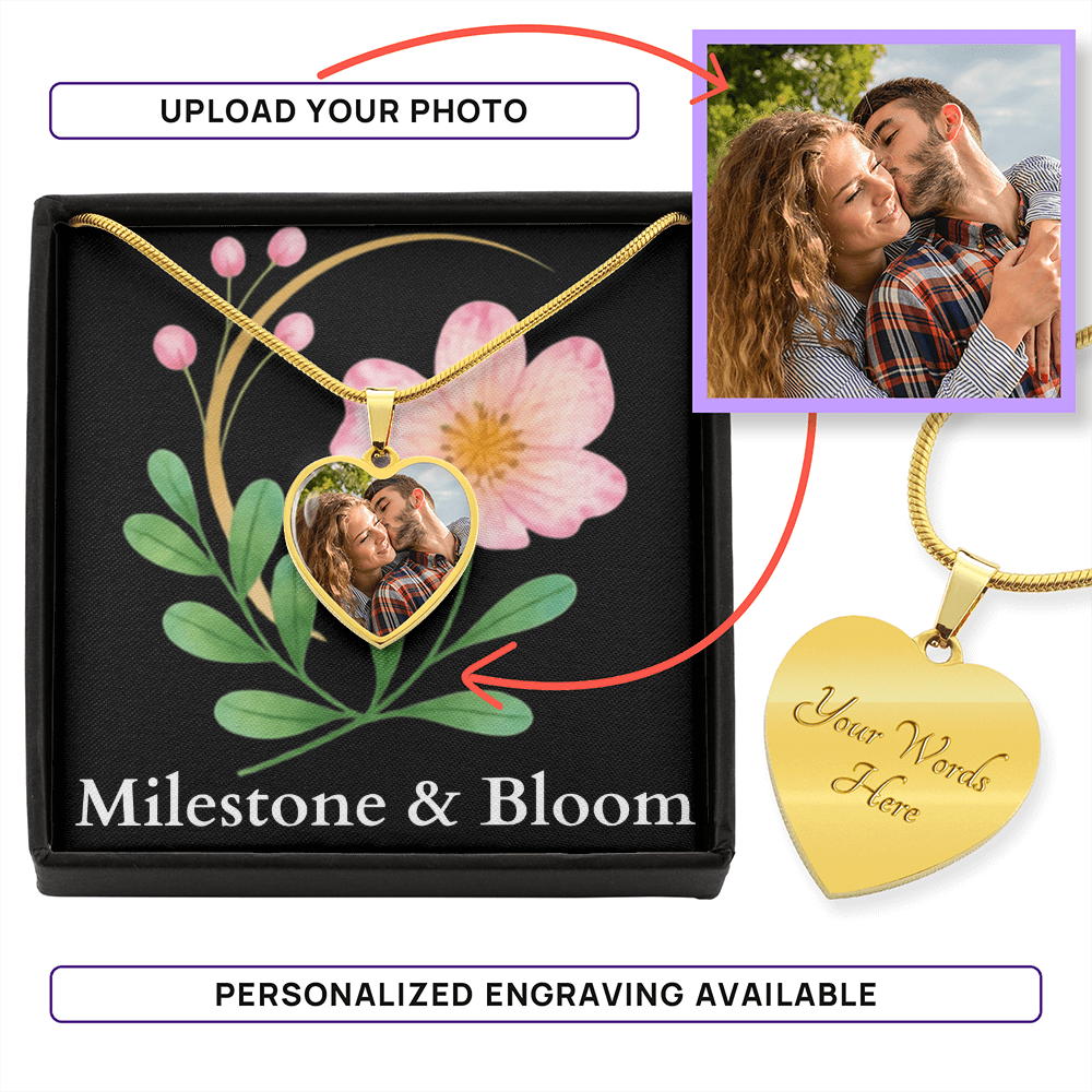 Photo Heart Necklace with Engraving